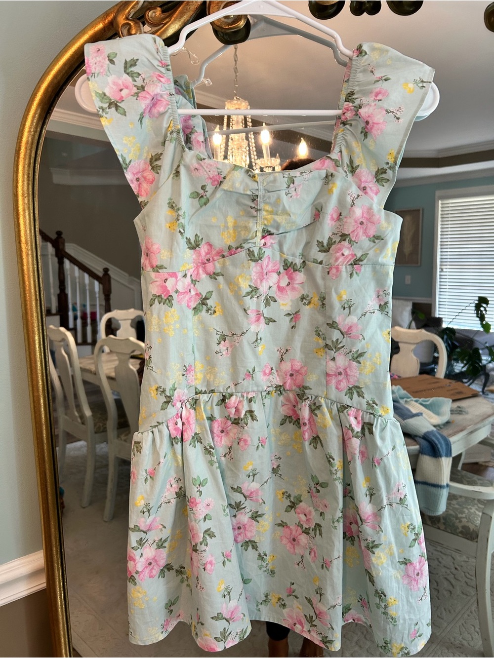 Art Class Girls 10/12 Floral Smocked Flutter Sleeve Dress Blue Pink